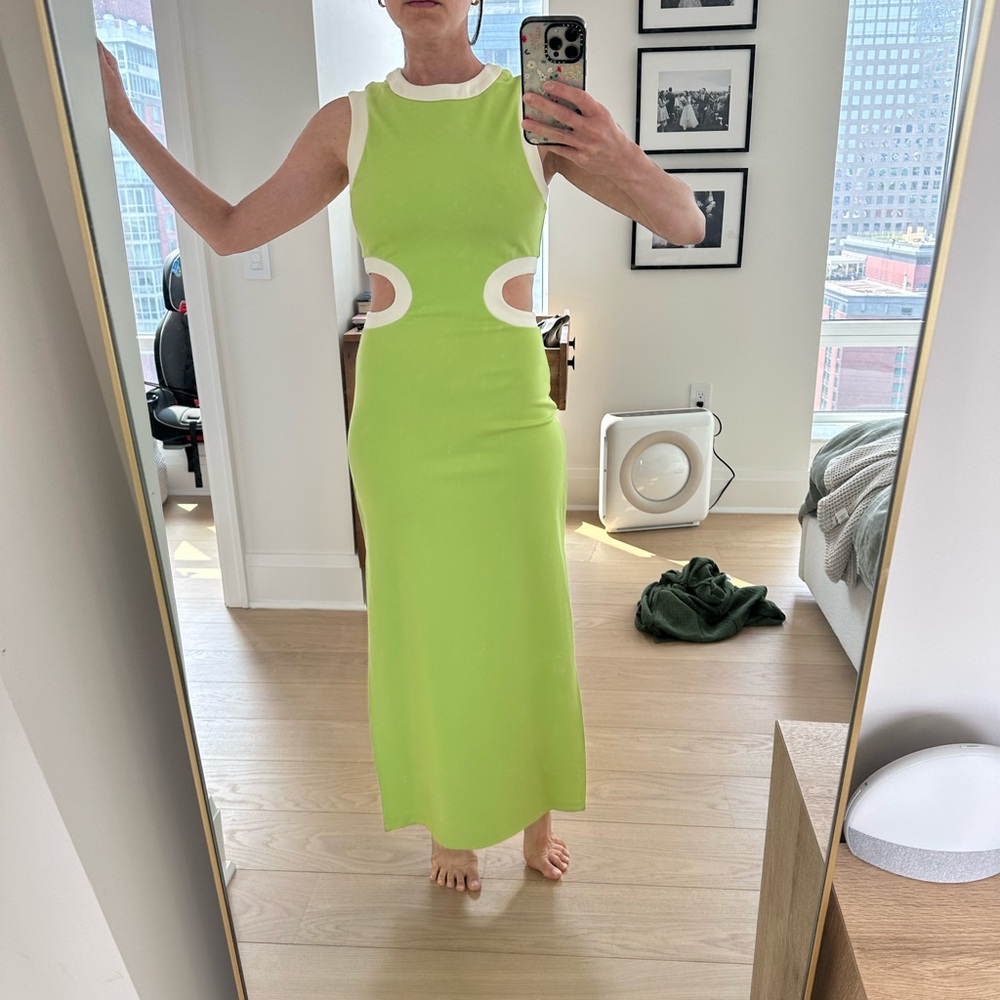 STAUD Green and Yellow Sheath Maxi Dress with Cutouts